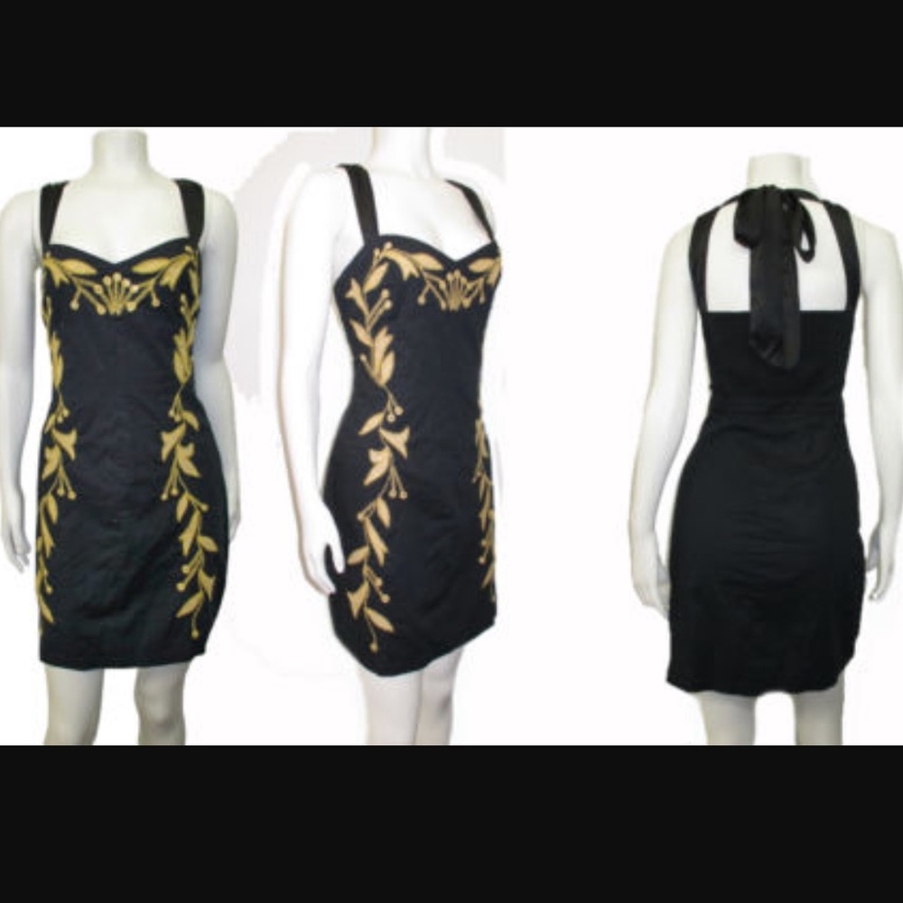 Free People Black and Gold Mini Dress
